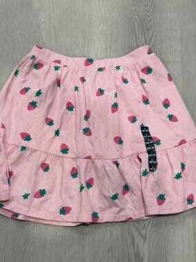 NWT Lands’ End Girls Strawberry Print Tiered Ruffle Skirt Pink Size L 10-12